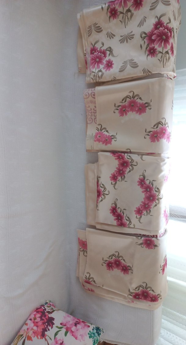 antika Pembe Çiçek Desenli Retro ağır saten fon perde güneşlik - Görsel 5