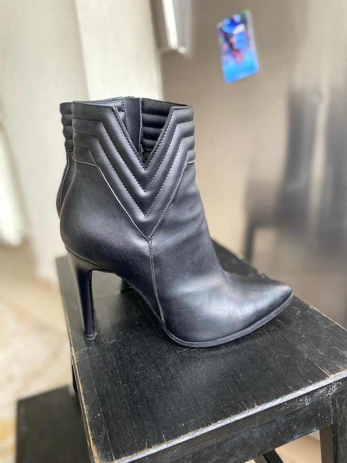 Siyah Deri Stiletto Topuklu Kadın Bot - Görsel 3