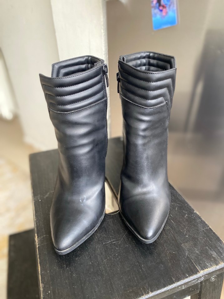 Siyah Deri Stiletto Topuklu Kadın Bot - Görsel 5