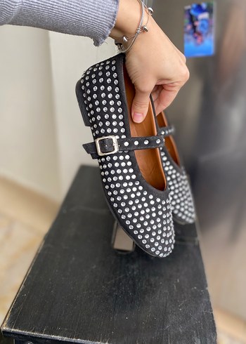 Taşlı Tokalı Siyah Blok Topuklu Babet - Görsel 5