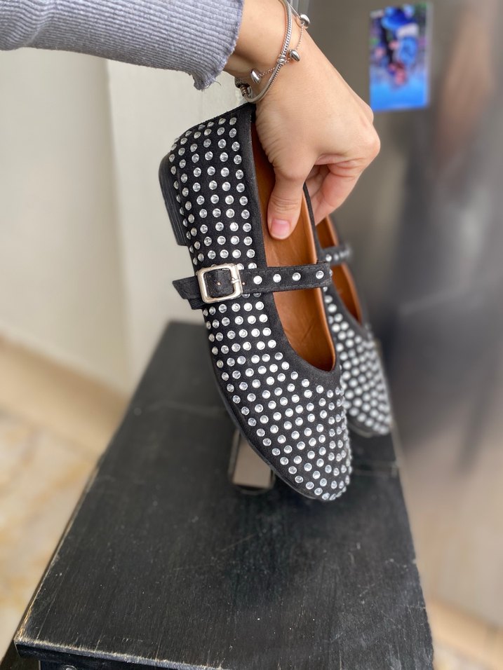 Taşlı Tokalı Siyah Blok Topuklu Babet - Görsel 5