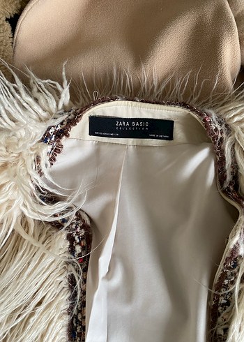 Zara Nakışlı Bej Kadın Yünlü Midi Peluş Ceket - Görsel 5