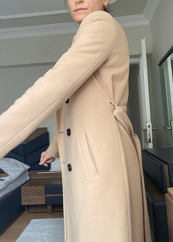 Adl Bej Midi Düğmeli Kadın Kaban - Görsel 4
