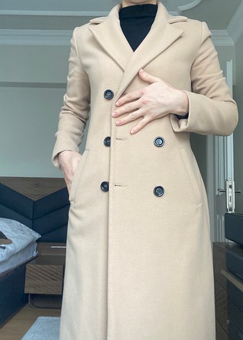 Adl Bej Midi Düğmeli Kadın Kaban - Görsel 7