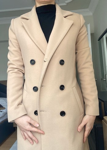 Adl Bej Midi Düğmeli Kadın Kaban - Görsel 3