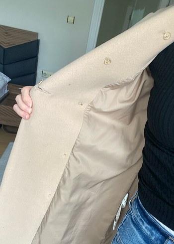 Adl Bej Midi Düğmeli Kadın Kaban - Görsel 6