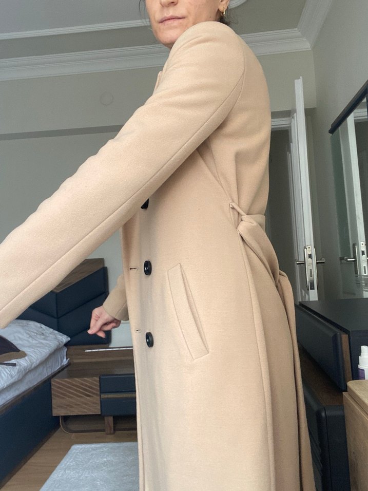 Adl Bej Midi Düğmeli Kadın Kaban - Görsel 4