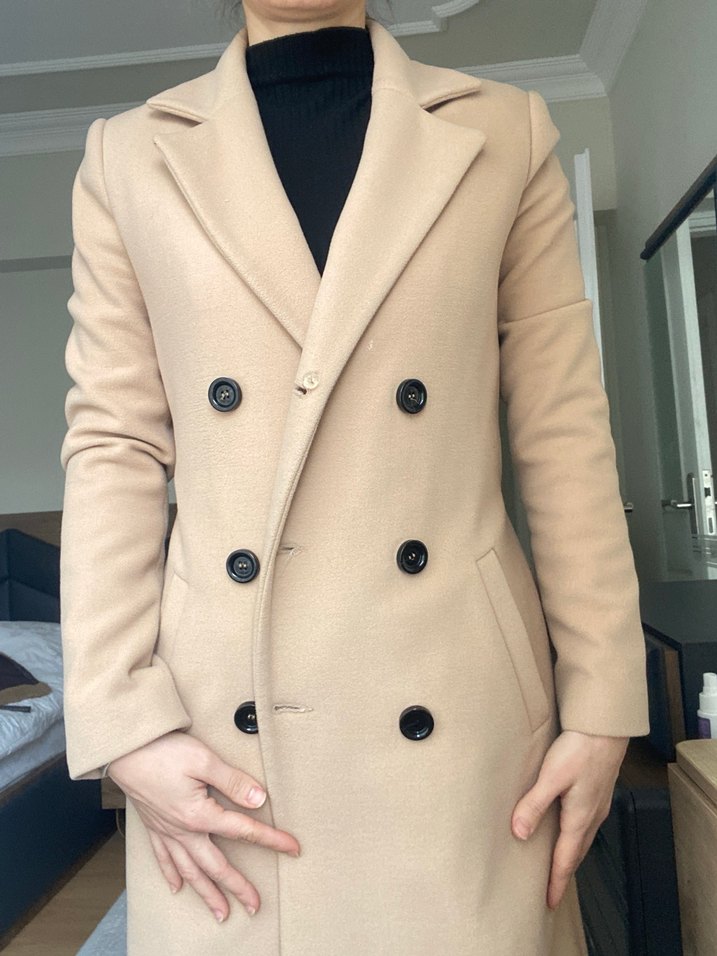 Adl Bej Midi Düğmeli Kadın Kaban - Görsel 3