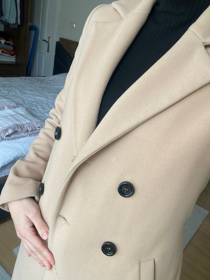 Adl Bej Midi Düğmeli Kadın Kaban - Görsel 5