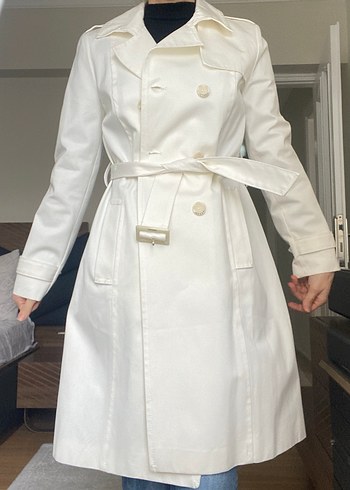 İpekyol Beyaz Midi Düğmeli Kadın Trençkot - Görsel 2