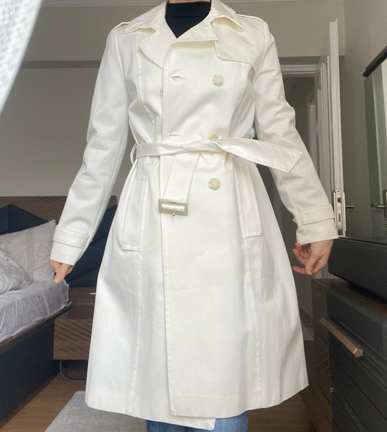 İpekyol Beyaz Midi Düğmeli Kadın Trençkot - Görsel 2