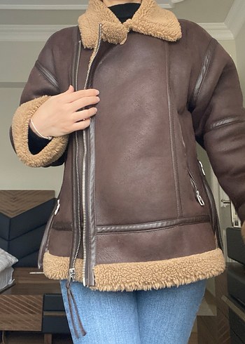 Zara Kürk Detaylı Kahverengi Deri Kadın Ceket - Görsel 6