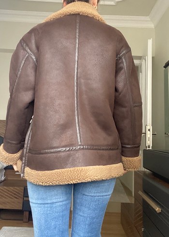 Zara Kürk Detaylı Kahverengi Deri Kadın Ceket - Görsel 3