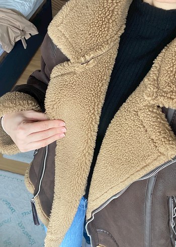 Zara Kürk Detaylı Kahverengi Deri Kadın Ceket - Görsel 4