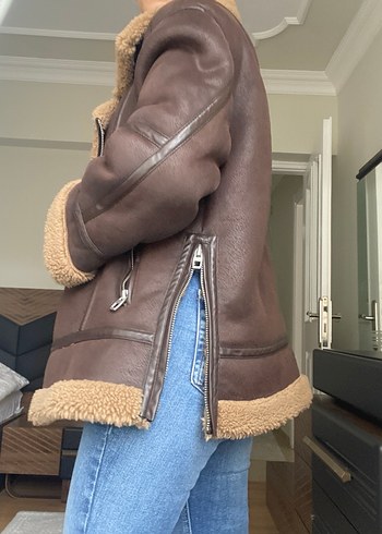 Zara Kürk Detaylı Kahverengi Deri Kadın Ceket - Görsel 2