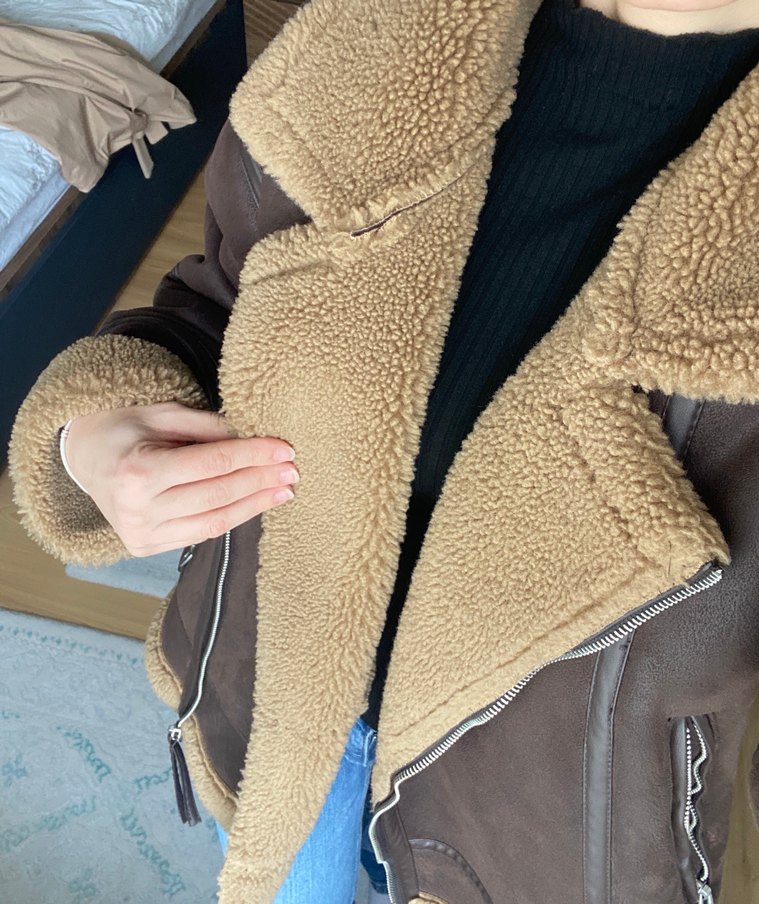 Zara Kürk Detaylı Kahverengi Deri Kadın Ceket - Görsel 4