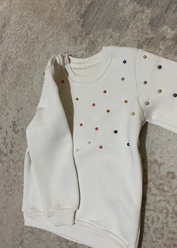 Kız Çocuk Beyaz Nakışlı Sweatshirt - Görsel 2