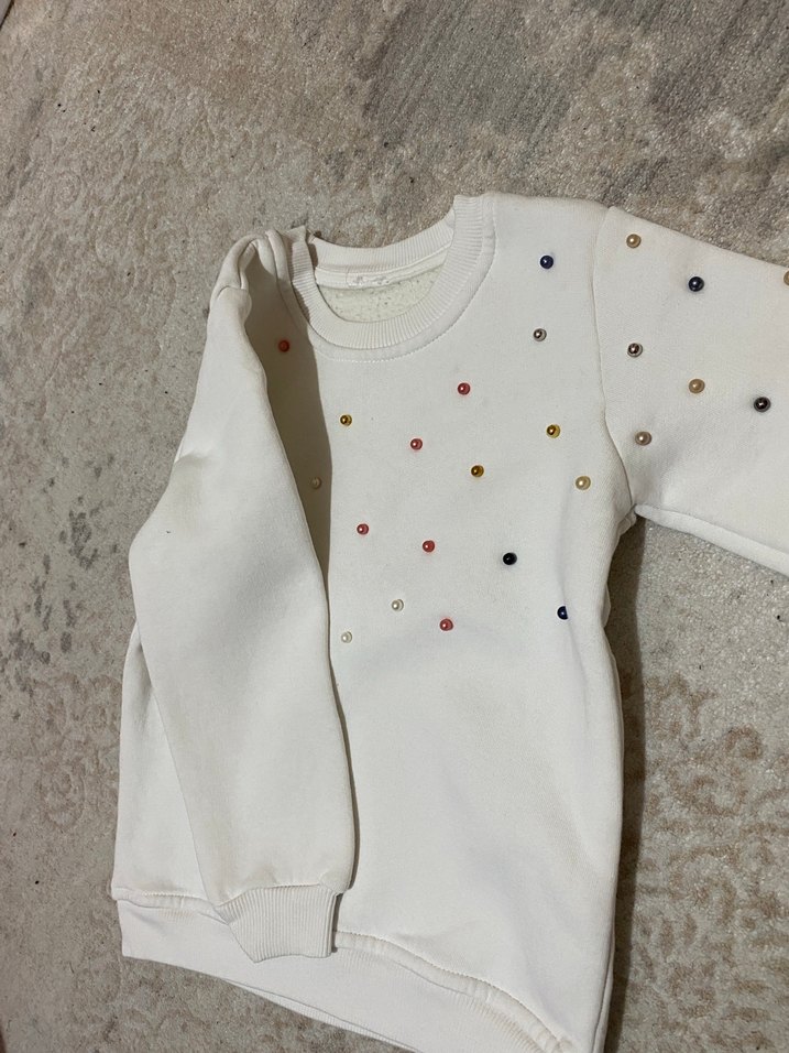 Kız Çocuk Beyaz Nakışlı Sweatshirt - Görsel 2