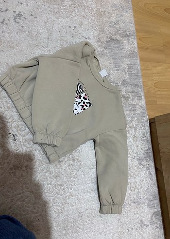 Kız Çocuk Bej Zebra Desenli Sweatshirt - Görsel 2