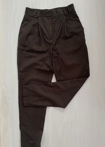 Kadın Kahverengi Salaş Midi Kumaş Pantolon Vintage - Görsel 4