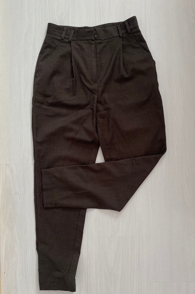 Kadın Kahverengi Salaş Midi Kumaş Pantolon Vintage - Görsel 4