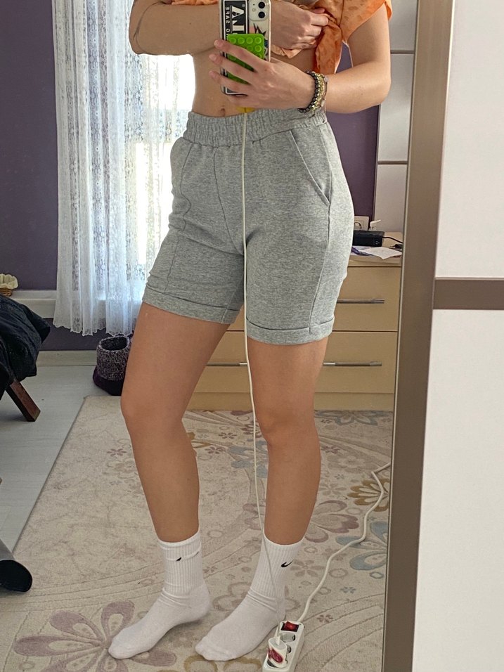 Gri Kadın Mini Pamuklu Şort - Görsel 2
