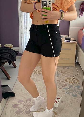 Kadın Siyah Mini Denim Şort - Görsel 3