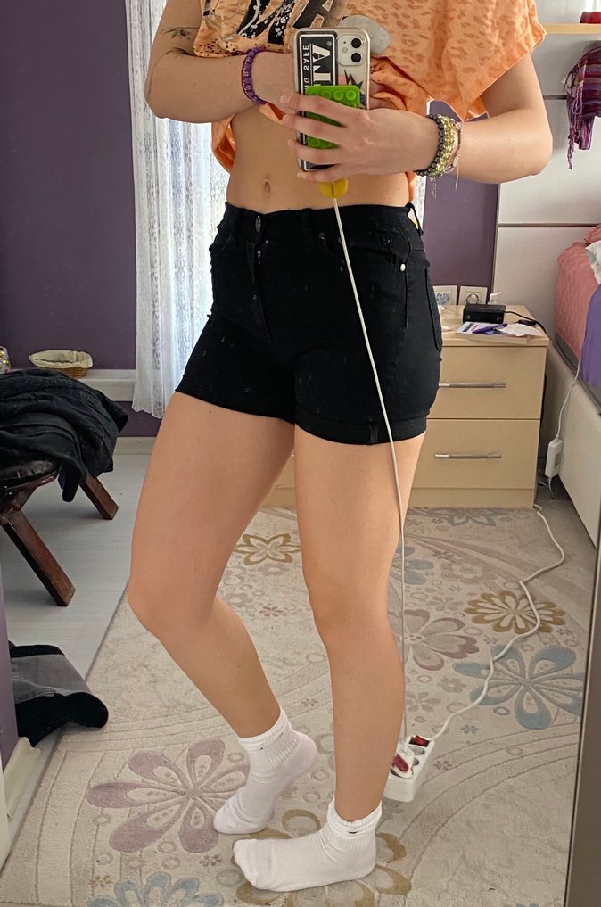 Kadın Siyah Mini Denim Şort - Görsel 3