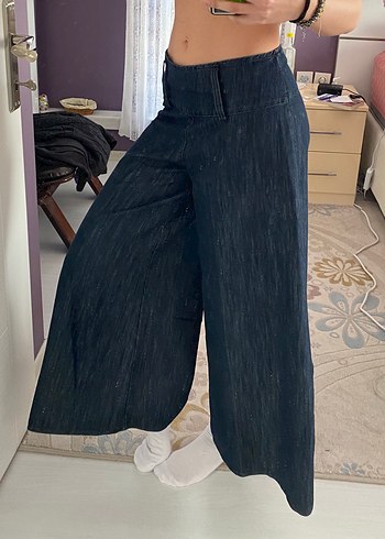 Lacivert Bol Kesim Vintage Kot Pantolon - Görsel 2