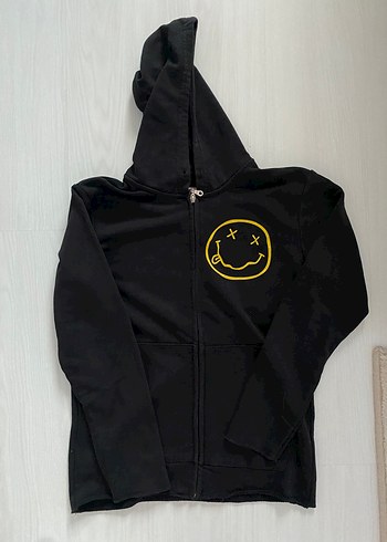 Nirvana Baskılı Siyah Kapüşonlu Sweatshirt Hırka - Görsel 5
