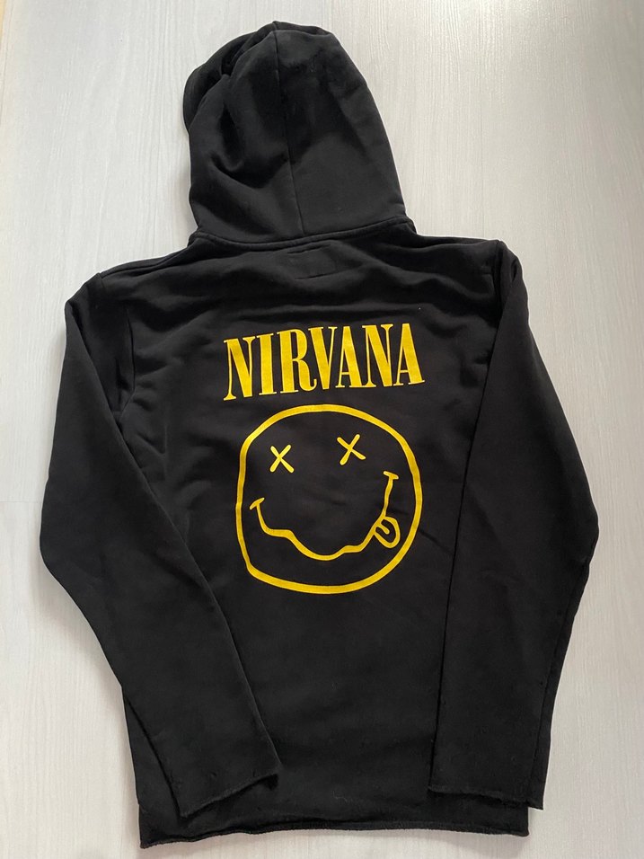 Nirvana Baskılı Siyah Kapüşonlu Sweatshirt Hırka - Görsel 4