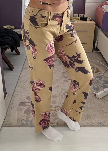 Desenli Düğmeli Kadın Pantolon Vintage - Görsel 2