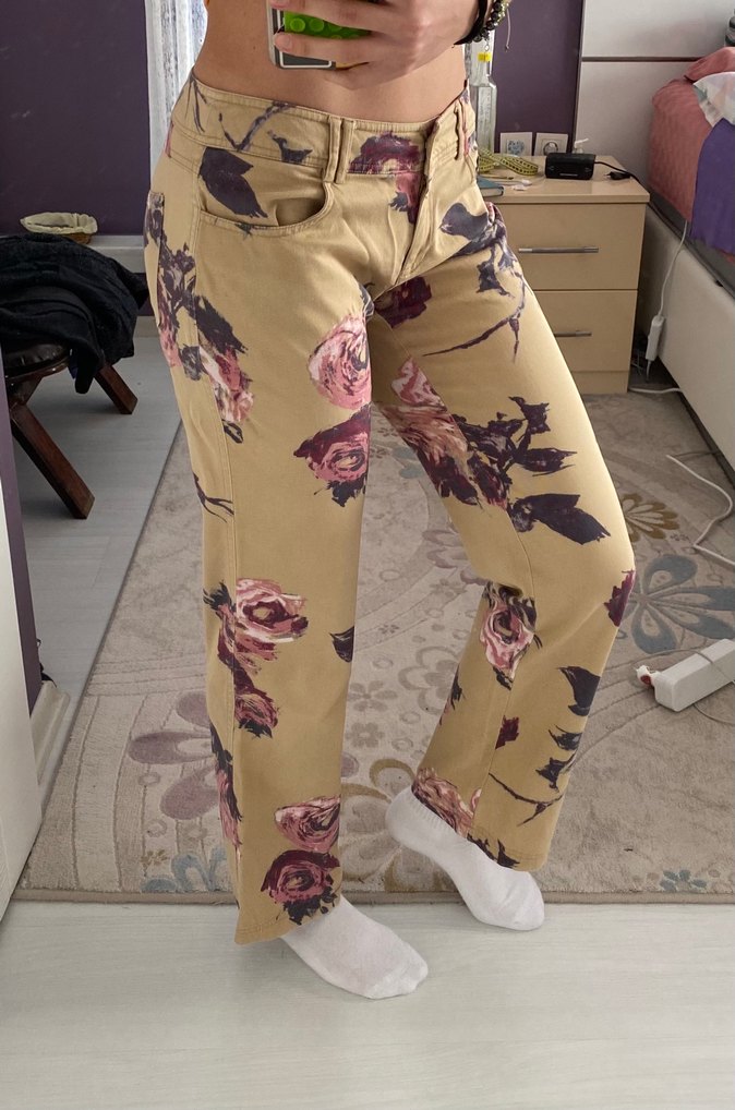 Desenli Düğmeli Kadın Pantolon Vintage - Görsel 2