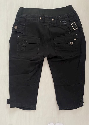 Kadın Siyah Kemerli Kısa Denim Pantolon Kapri Vintage y2k - Görsel 4