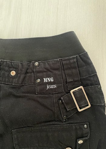 Kadın Siyah Kemerli Kısa Denim Pantolon Kapri Vintage y2k - Görsel 5