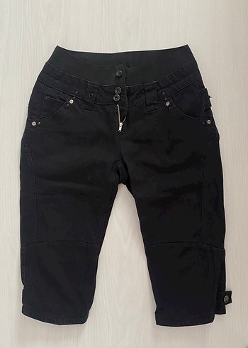 Kadın Siyah Kemerli Kısa Denim Pantolon Kapri Vintage y2k - Görsel 6