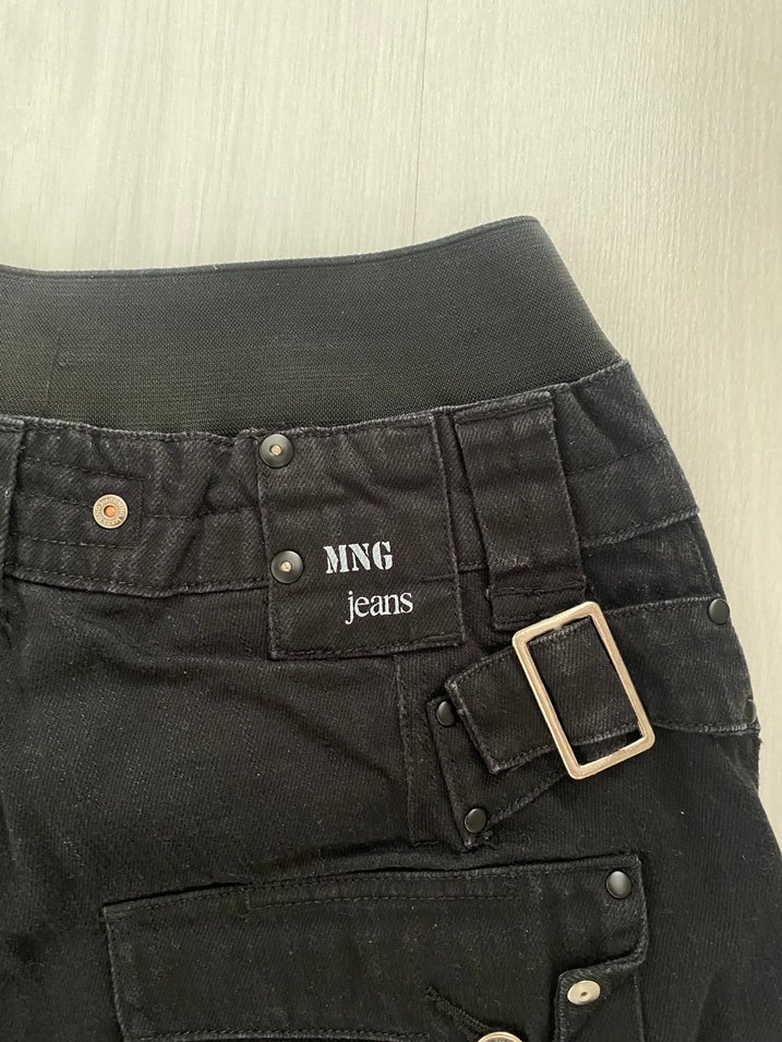 Kadın Siyah Kemerli Kısa Denim Pantolon Kapri Vintage y2k - Görsel 5