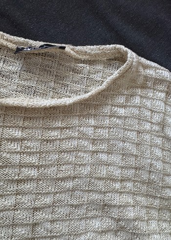 Bej Örgü Keten Kadın Kazak - Görsel 3