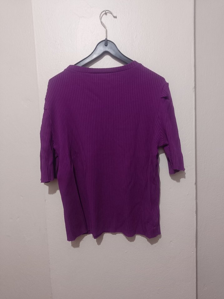 Mor Kısa Kollu Örme Kadın Kazak - Görsel 3