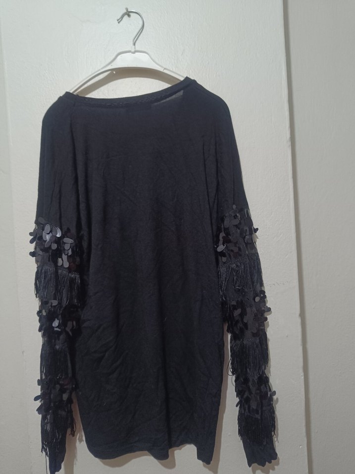 Örgü Detaylı Siyah Uzun Kollu Kadın Bluz - Görsel 4