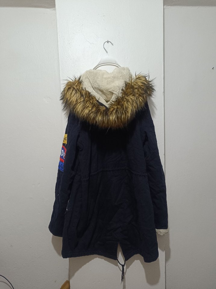 Kürk Detaylı Mavi Kapüşonlu Kot Ceket - Görsel 4