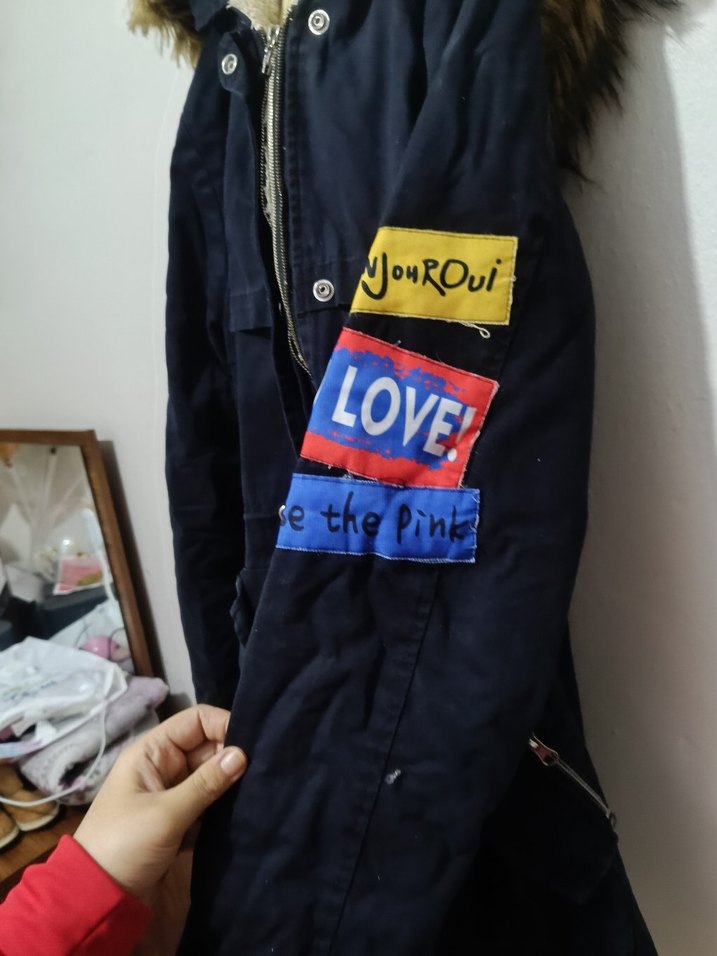 Kürk Detaylı Mavi Kapüşonlu Kot Ceket - Görsel 2