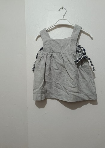 Kız Çocuk Keten Gri Askılı Elbise - Görsel 2