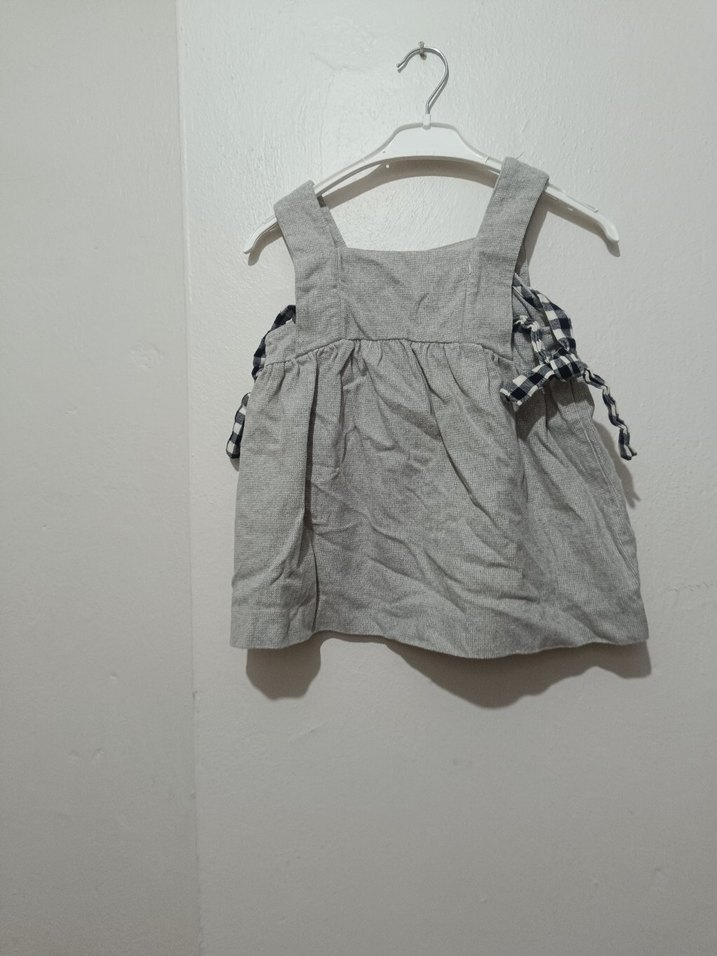 Kız Çocuk Keten Gri Askılı Elbise - Görsel 2