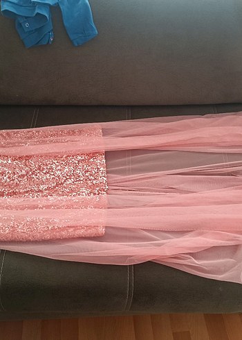 Pembe Uzun Drapeli Abiye Elbise - Görsel 2