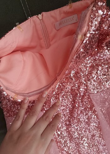 Pembe Uzun Drapeli Abiye Elbise - Görsel 4