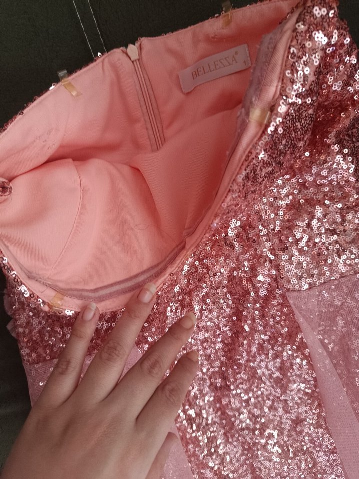 Pembe Uzun Drapeli Abiye Elbise - Görsel 4