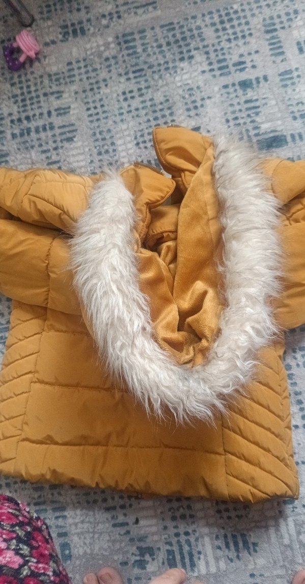 Sarı Kürklü Kadın Kışlık Mont - Görsel 5