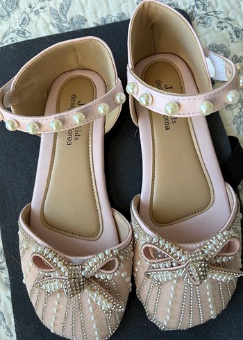 İnci İşlemeli Pembe Kız Çocuk Babet - Görsel 4