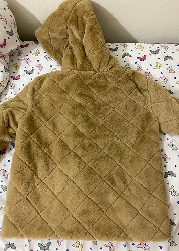 Kahverengi Kapüşonlu Kadın Peluş Ceket - Görsel 4